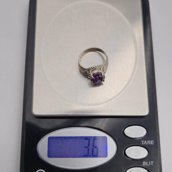 Size 5.25 Sterling Silver Fancy Purple Cubic Zirconia Petite Ring A3224 - Picture 9 of 9